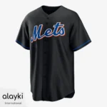 Alayki Black Button-Front Baseball Jersey for Men | Script Wordmark and Contrast Piping Smooth Stretch Finish SMBE108