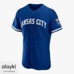 Alayki Royal Blue Baseball Jersey for Men | White Striped Cuffs Ribbed Knit Finish SMBE113