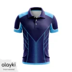 Alayki Navy and Sky Blue Cricket Polo Jersey for Men | Chevron Sublimated Graphics Smooth Stretch Finish SMCK101