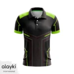 Alayki Black and Lime Green Cricket Polo Jersey for Men | Geometric Sublimated Graphics Smooth Stretch Finish SMCK102