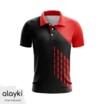 Alayki Black and Red Cricket Polo Jersey for Men | Diagonal Split-Panel Design Smooth Stretch Finish SMCK103