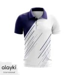 Alayki White and Navy Cricket Polo Jersey for Men | Diagonal Pinstripe Sublimated Graphics Smooth Stretch Finish SMCK104