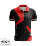 Alayki Black and Red Cricket Polo Jersey for Men | Sleeve Accent Graphic Panel Smooth Stretch Finish SMCK106