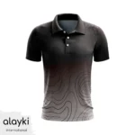 Alayki Black and Grey Cricket Polo Jersey for Men | Topographic Sublimated Graphics Smooth Stretch Finish SMCK107