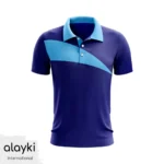 Alayki Indigo and Sky Blue Cricket Polo Jersey for Men | Curved Colour-Block Panel Smooth Stretch Finish SMCK108