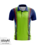 Alayki Lime Green and Navy Cricket Polo Jersey for Men | Vertical Pinstripe Sublimated Graphics Smooth Stretch Finish SMCK110