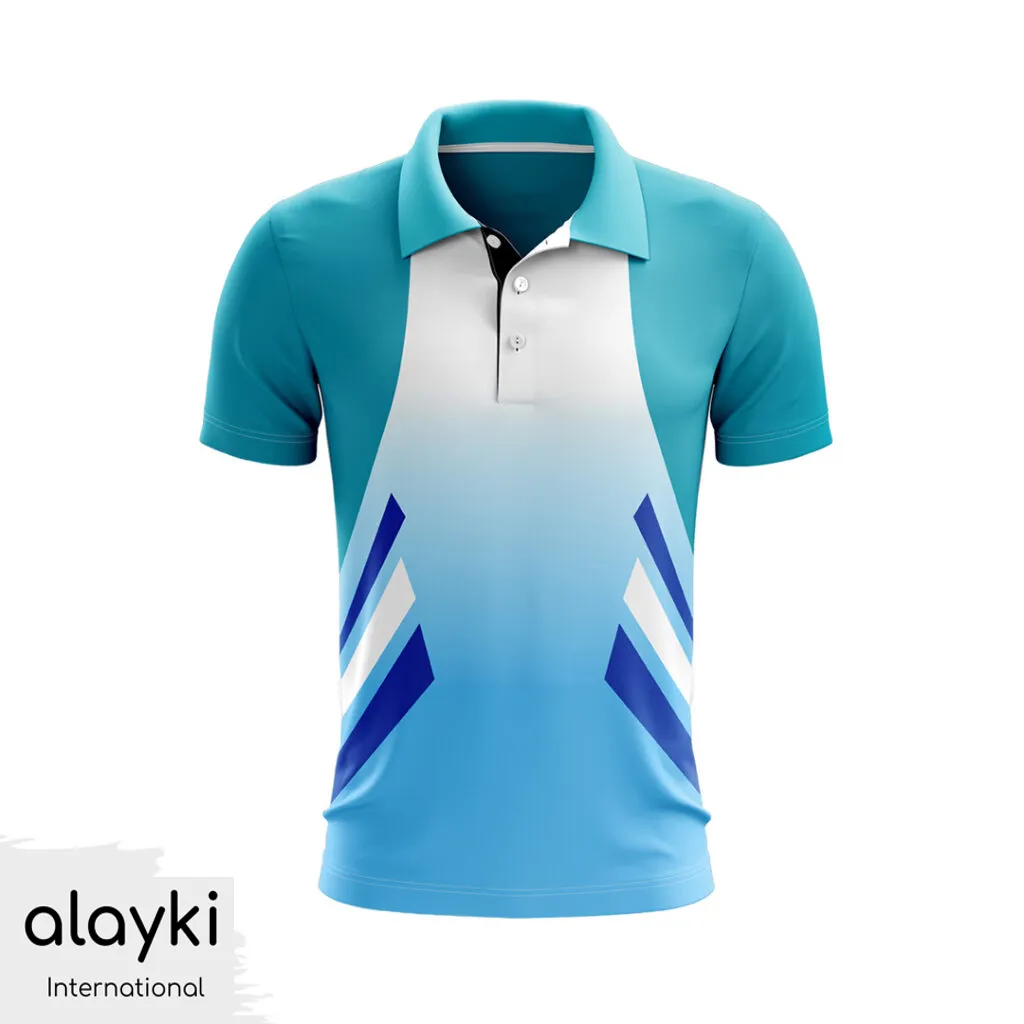 cricket-uniform-jersey-kit-SMCK111-1024x1024 Alayki Teal and Sky Blue Cricket Polo Jersey for Men | with Chevron Side Stripes Smooth Stretch Finish SMCK111 - Image 1