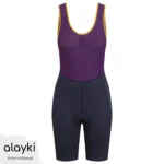 Alayki Purple and Gold Cycling Bib Suit for Women | with Contrast Trim Straps Smooth Stretch Finish SWCL202