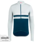 Alayki Grey and Teal Long Sleeve Cycling Jersey for Men | with Chest Pocket Smooth Stretch Finish SMCL102