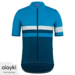 Alayki Teal and Navy Cycling Jersey for Men | Contrast Chest Stripe Smooth Stretch Finish SMCL107