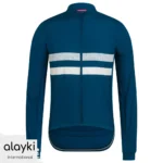 Alayki Navy Long-Sleeve Cycling Jersey for Men | Dual Chest Stripe Smooth Stretch Finish SMCL108