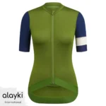 Alayki Olive and Navy Cycling Jersey for Women | Contrast Sleeve Stripe Smooth Stretch Finish SWCL102