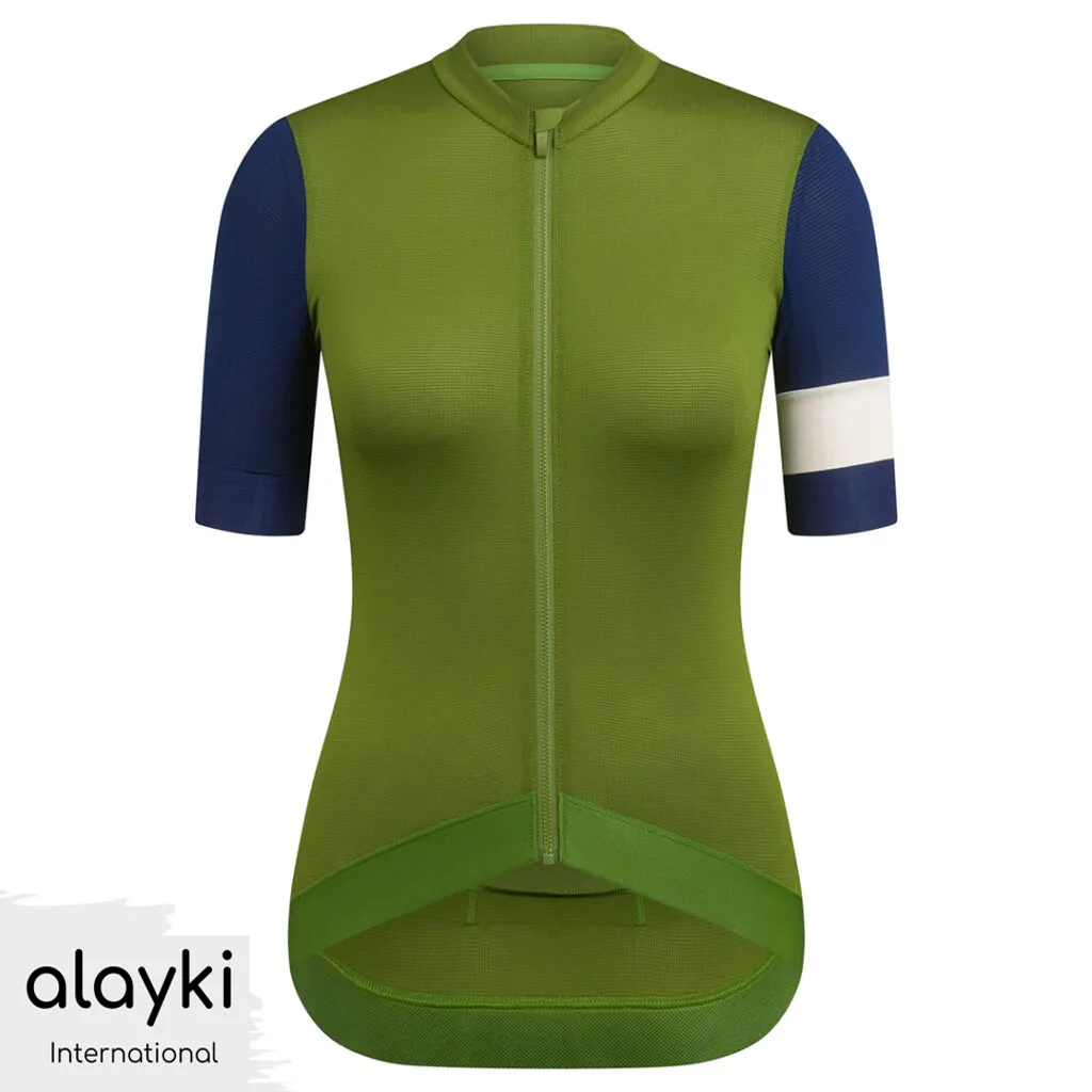 cycling-jersey-SWCL102-1024x1024 Alayki Olive and Navy Cycling Jersey for Women | Contrast Sleeve Stripe Smooth Stretch Finish SWCL102 - Image 1