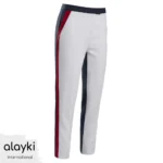 Alayki White Golf Trousers for Women | Navy and Red Side-Stripe Smooth Stretch Finish SWGF302