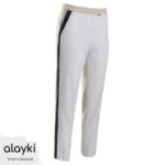 Alayki White Golf Trousers for Women | Black and Cream Side-Stripe Smooth Stretch Finish SWGF303