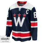 Alayki Navy Blue Ice Hockey Jersey for Men | Red and White Lace-Up Collar Mesh-Panel Finish SMIH102