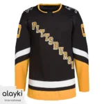Alayki Black and Gold Ice Hockey Jersey for Men | Diagonal Chest Lettering Mesh-Panel Finish SMIH107