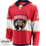 Alayki Red and Navy Ice Hockey Jersey for Men | Gold Trim Lace-Up Collar Mesh-Panel Finish SMIH108