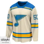 Alayki Cream Ice Hockey Jersey for Men | Blue and Gold Sleeve Stripes Mesh-Panel Finish SMIH109