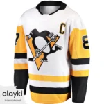 Alayki White Ice Hockey Jersey for Men | Black and Gold Sleeve Stripes Mesh-Panel Finish SMIH110