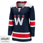 Alayki Navy Blue Ice Hockey Jersey for Women | Red and White Lace-Up Collar Mesh-Panel Finish SWIH102