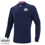 Alayki Navy Blue Long-Sleeve Rugby Polo for Men | Button-Front Placket Soft Knit Finish SMRB103