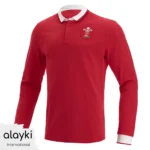 Alayki Red Long-Sleeve Rugby Polo for Men | Button-Front Placket Soft Knit Finish SMRB109