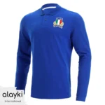 Alayki Royal Blue Long-Sleeve Rugby Polo for Men | Two-Button Placket Ribbed Knit Finish SMRB110