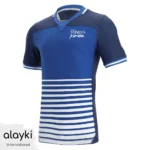 Alayki Royal Blue and Navy Rugby Jersey for Men | Striped Hem Contrast Panels Smooth Stretch Finish SMRB115