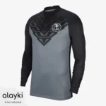 Alayki Grey and Black Long-Sleeve Soccer Jersey for Men | Colour-Block Yoke Mock Collar Smooth Stretch Finish SMSC113