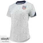 Alayki White and Navy Soccer Jersey with Crest Patch for Women | Custom Team Uniform Sublimated Knit Finish SWSC103