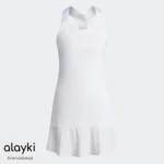 Alayki White Tennis Dress with Crossback Straps for Women | Flared Hem Smooth Stretch Finish SWTN502