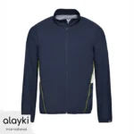 Alayki Navy Full-Zip Tennis Jacket with Yellow Piping for Men | Stand Collar Lightweight Woven Finish SMTN201