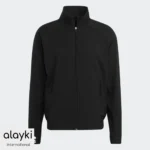 Alayki Black Full-Zip Tennis Jacket with Ribbed Hem for Men | Stand Collar Smooth Stretch Finish SMTN205