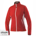 Alayki Red and White Full-Zip Tennis Jacket for Women | Stand Collar Smooth Stretch Finish SWTN204